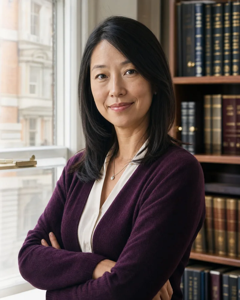 Editorial portrait of Margaret Chen, solicitor, at her Holborn desk