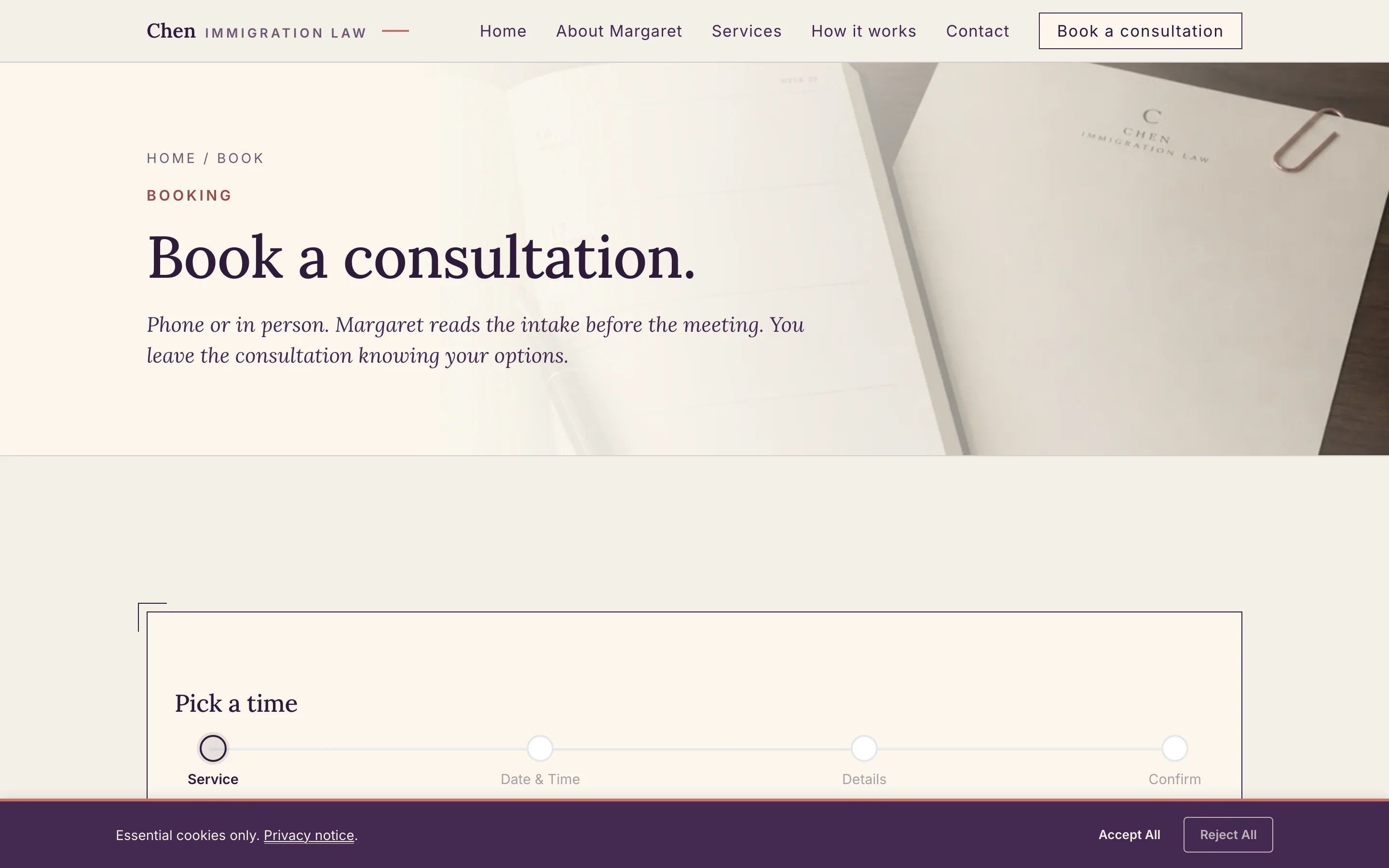 Book a consultation screenshot