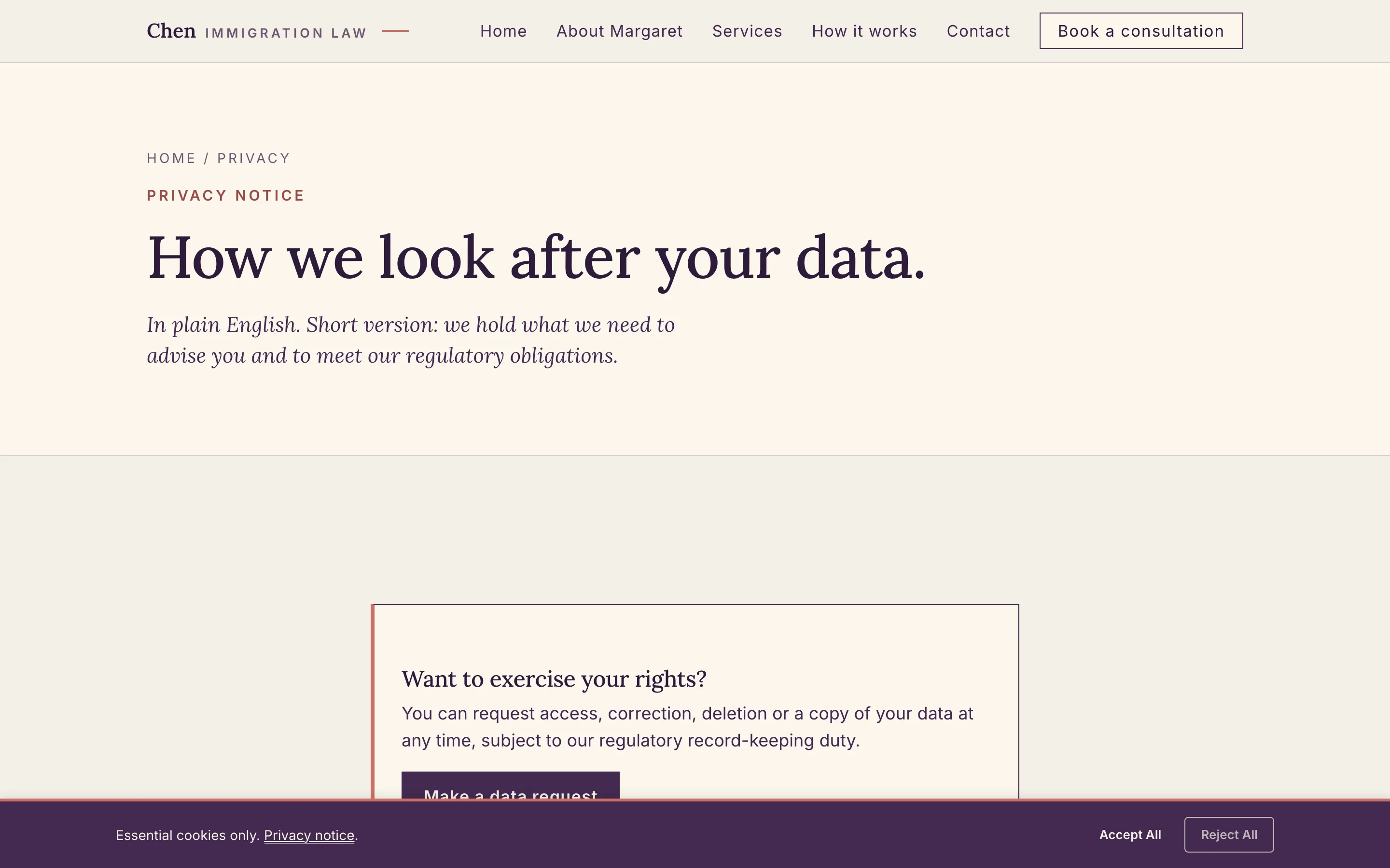 Privacy notice screenshot